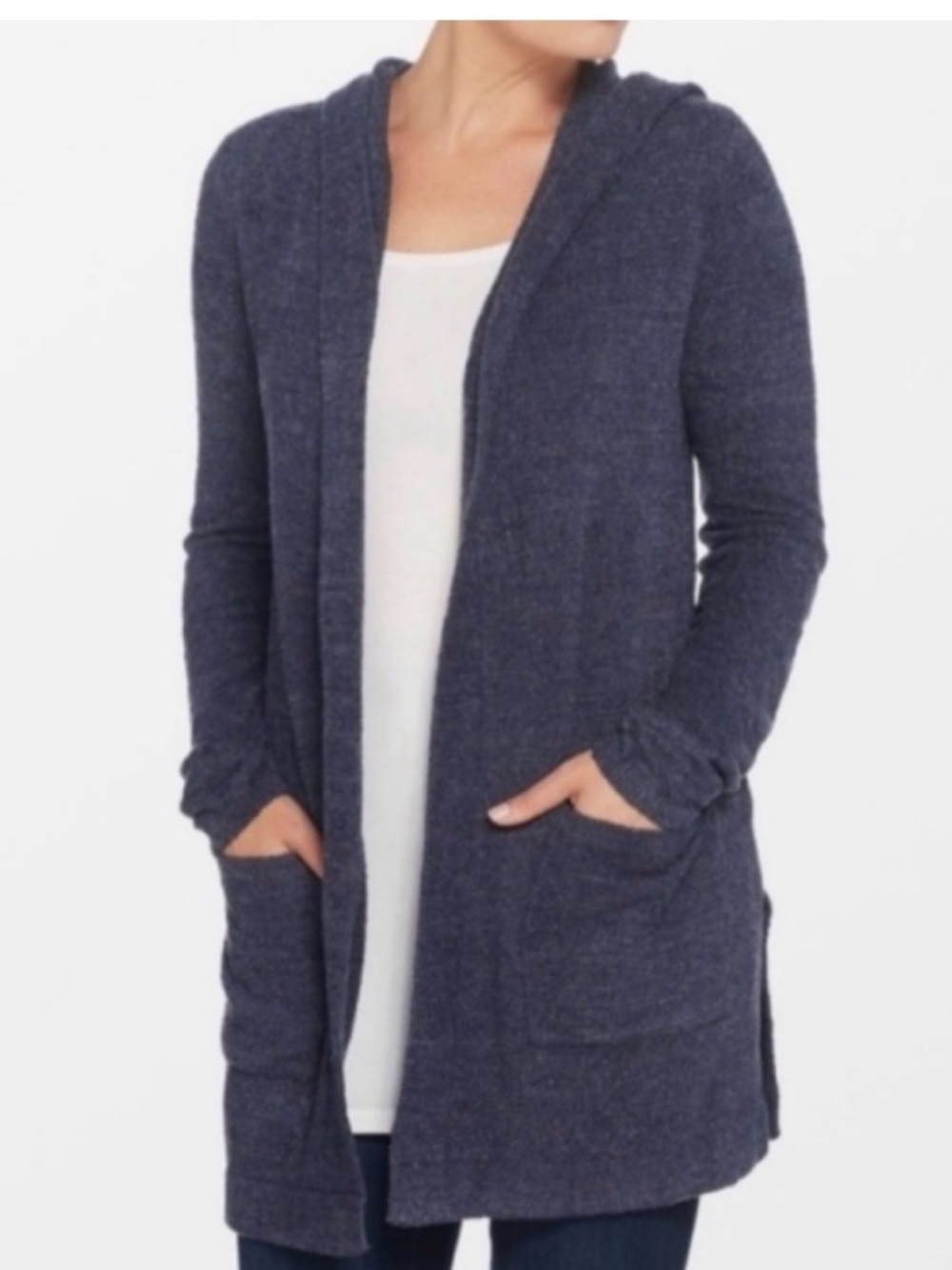 Barefoot Dreams Cozy Chic Hooded Open-Front Women's Cardigan Sweater - Navy Blue